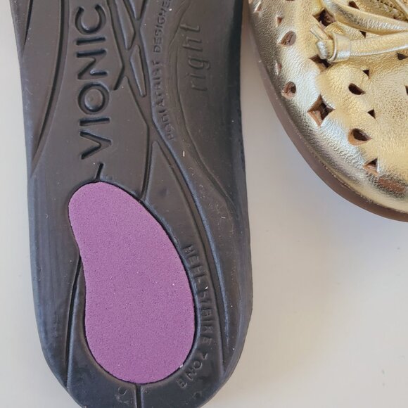 Vionic Spark Surin Gold Leather Slip On Cutout Arch Support Ballet Flats Size 8 - Picture 10 of 15